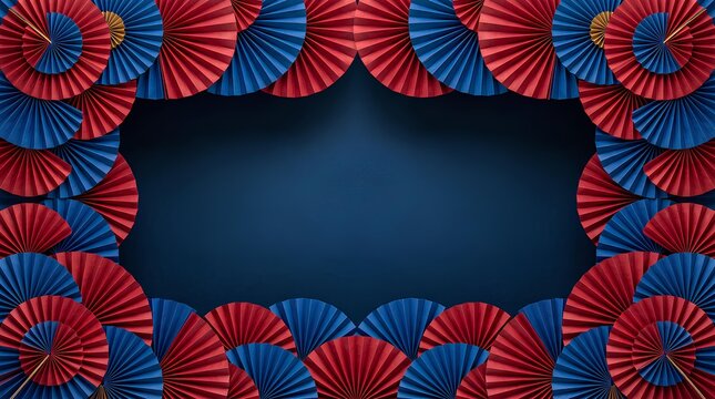 Patriotic frame composed of red and blue paper fans.