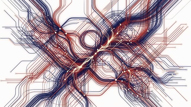Data flow network lines connecting nodes for technology background design