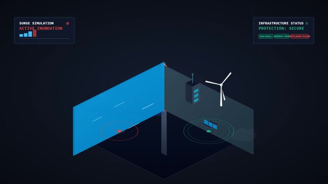 Digital 3D Flood Simulation Monitoring Coastal Infrastructure Security