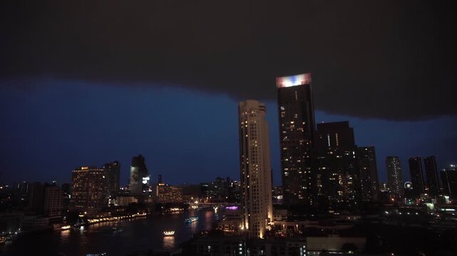 Cityscape of Bangkok during heavy rain in the monsoon season, Bangkok, Thailand.
