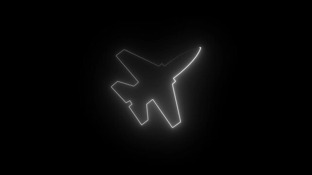 Abstract glowing neon white color rocket icon on black background. Animated rocket logo with glowing neon Lines. 