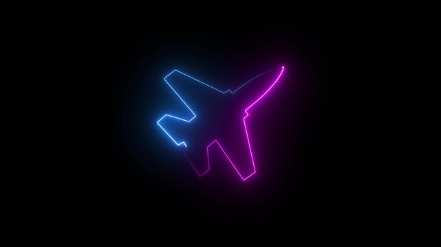 Abstract glowing neon pink and blue color rocket icon on black background. Animated rocket logo with glowing neon Lines. 
