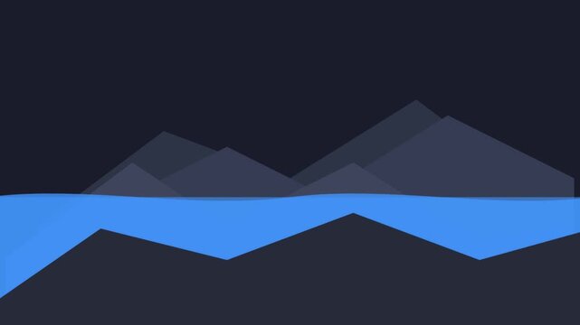 Minimalist Animated Mountain Landscape with Flowing Blue Water