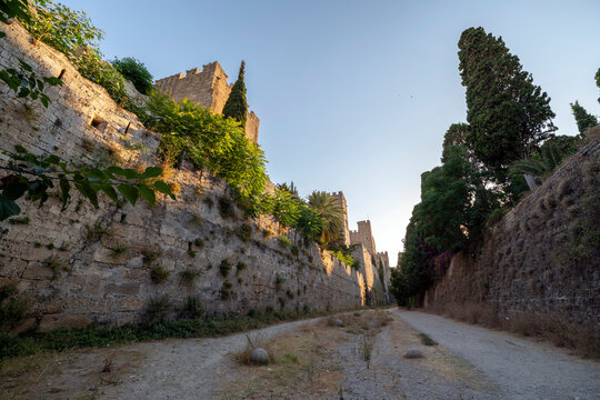 Medieval Town Moat in a historical site of Rhodes