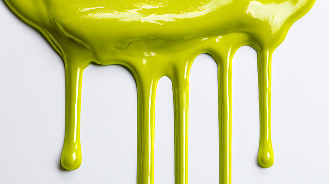 Bright yellow paint dripping isolated on white background