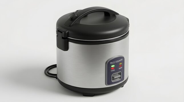 3D Render Illustration of Countertop Rice Cooker in Silver and Black