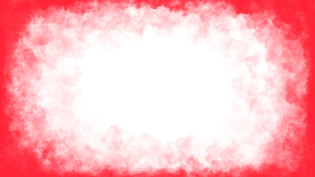 Grunge border frame features bright red ink smoke edge texture on blank white background layout. Bold vignetting decorative frame for photo poster banner graphic design clip art.