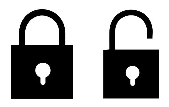 lock padlock icon collection with hole and key silhouettes in black and white