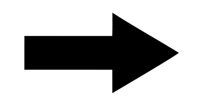 Transparent png overlay of a solid black arrow pointing right with a bold triangular arrowhead and straight line extending left. Minimalist design icon for direction navigation delivery logistics two