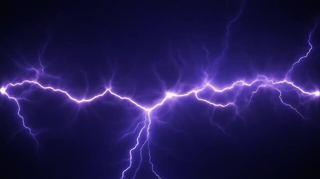 Powerful purple lightning strike flashing across a dark night sky.