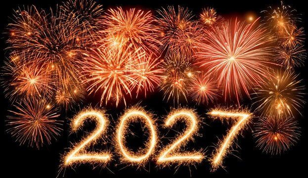 Vibrant fireworks explosion in dark night sky with bright orange and yellow bursts dark background