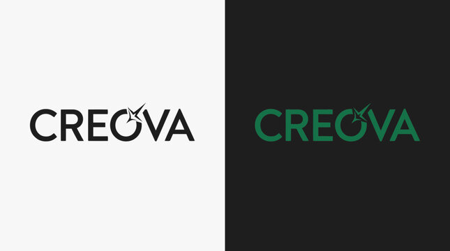 CREOVA logo design Sophisticated creativity wordmark logo with a hidden origin spark integrated into elegant typography