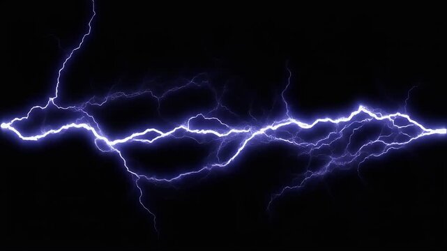 A powerful purple lightning bolt flashes horizontally across a dark night sky.