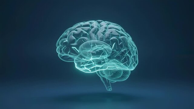 3D render of a human brain with glowing neural activity pulses on a dark background