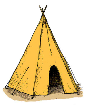 Detailed illustration of a traditional teepee with a sketched style and neutral background