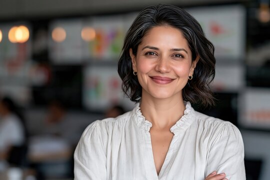 Smiling businesswoman portrait in modern office professional lifestyle