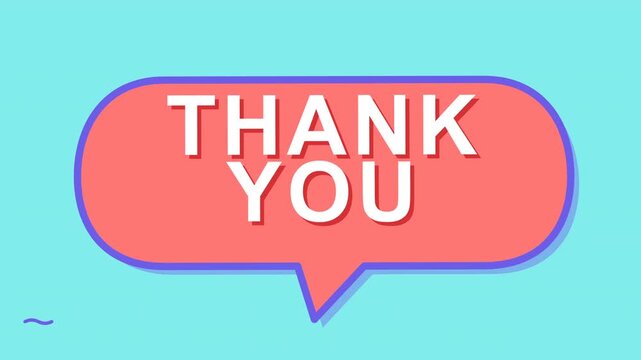 Thank You speech bubble icon. Red chat bubble with white text on cyan background.