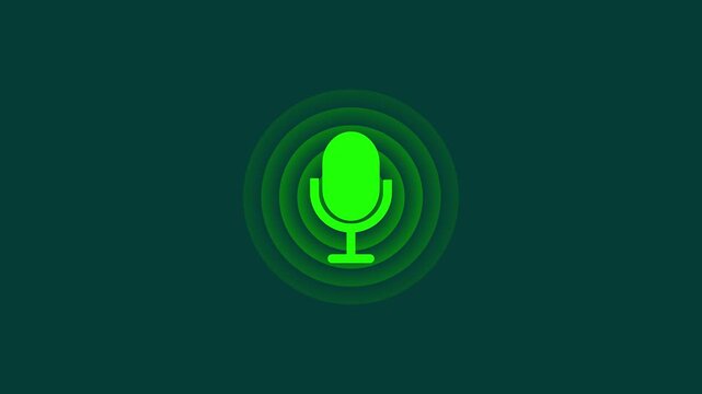 Animated microphone with pulsing sound waves for podcast and audio branding broadcast