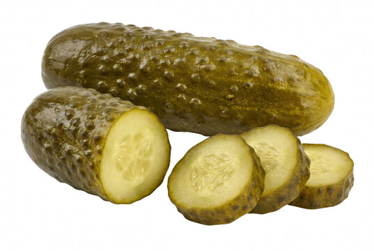 Whole and Sliced Green Pickled Cucumbers