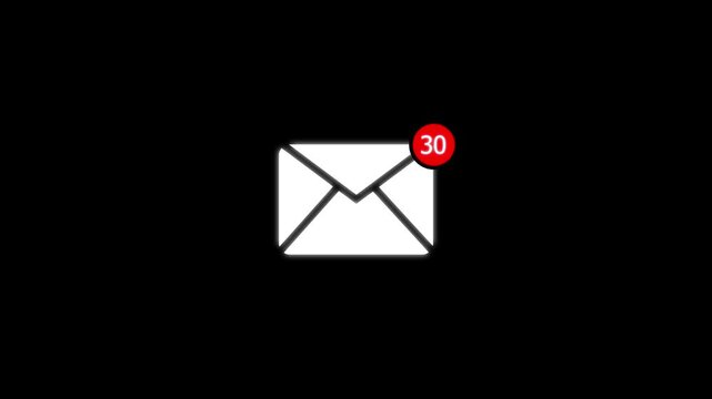 Minimalist email with notification badge showing 30 unread messages on black background