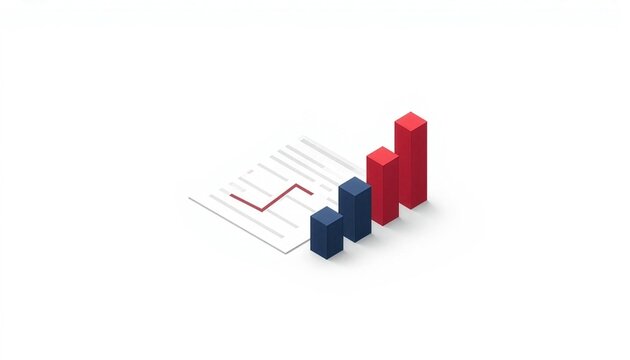Minimalist isometric 3D graphic layout of a clean solid white financial ledger sheet with data bars
