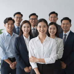Fototapeta premium Soft Shading Bank Inside. Diverse And Successful Business Team Smiling Together In An Office Setting