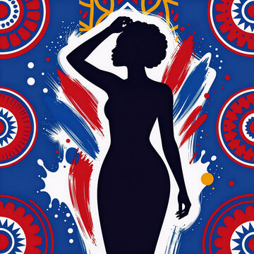 Blueprint Splash National. Juneteenth-Themed Abstract Design Featuring A Black Silhouette Of Woman In National Colors