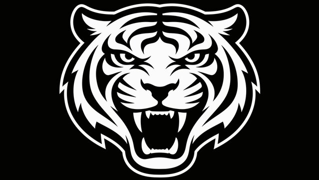 A black and white tiger head graphic with a menacing expression, sharp teeth, and detailed stripes, displayed as an image preview on a smartphone screen.