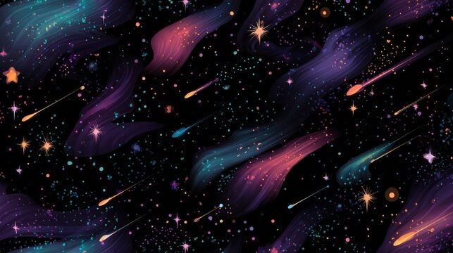 Cosmic watercolor background stars and meteors in deep space