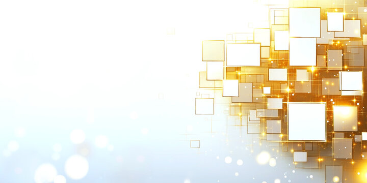 Abstract white and yellow color technology background with rectangle shape, glitter and glowing light.