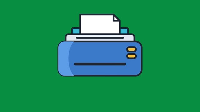 Animated Printer Icon with Paper Feed on Green Background