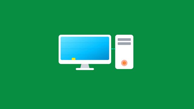 Animated Desktop Computer with Monitor on Green Background