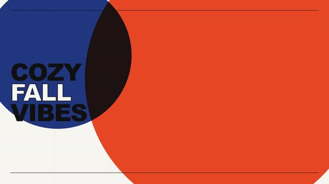 Motion graphic animation of cozy fall vibes text with expanding colorful circles