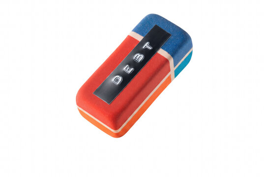 Colorful eraser with debt label for financial relief concept