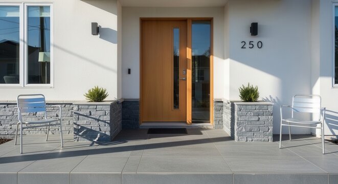 Modern Home Entrance With Natural Wood Door And Minimalist Design Accents