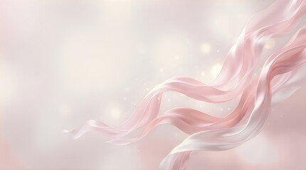 Fototapeta premium Abstract background featuring soft flowing pink and white silk ribbons with a dreamy glowing light effect