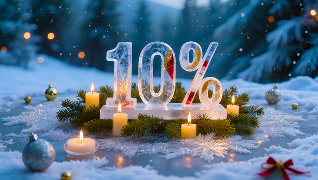 10 Discount Ice Sculpture with Christmas Decorations in Snowy Forest