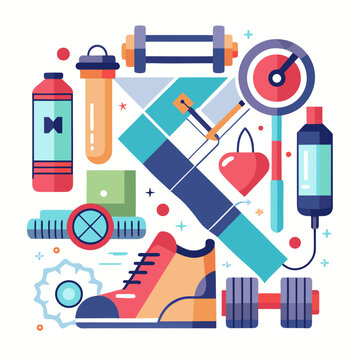 Minimal Fitness Equipment Collection Dumbbell Yog Abstract Visual Background with Clean Commercial Design Style