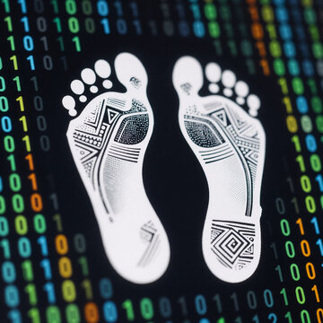 African Tribal Art Cybersecurity Digital Footprints. Binary Code Representation Of Cybersecurity Digital Footprints