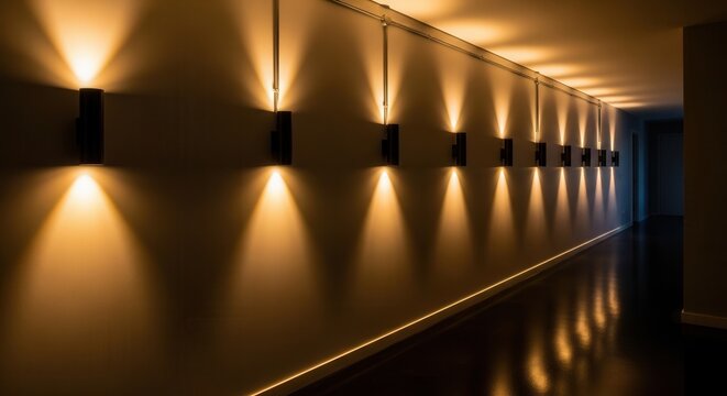 Modern Hallway With Uplighting And Downlighting Wall Sconces Creating Ambiance