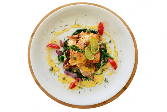 Gourmet Pan Seared Salmon with Spinach and Lemon Butter Sauce
