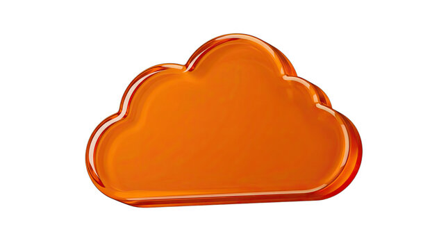 Glossy 3D orange cloud icon for technology, data storage, and computing concepts.