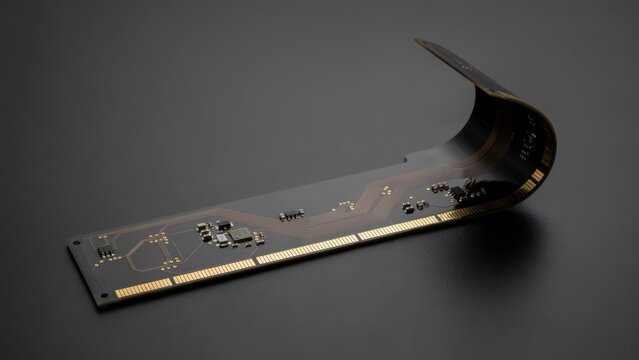 Flexible printed circuit board FPC with microchip and gold connectors