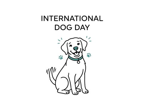 International dog day illustration with teal collar puppy