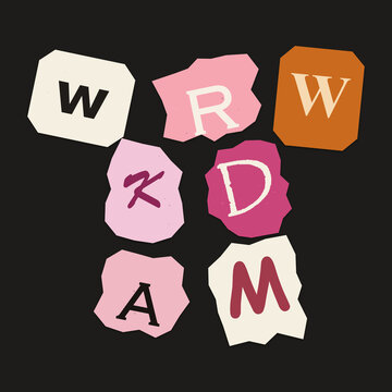 Colorful torn letters spelling w r d a m w