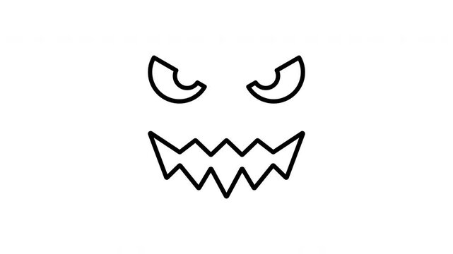 Evil Face Animated Icon With Alpha Channel. Halloween Scary Expression, Monster Eyes, And Sharp Teeth Motion Graphic. Spooky, Creepy, And Horror Theme. On Transparent Background