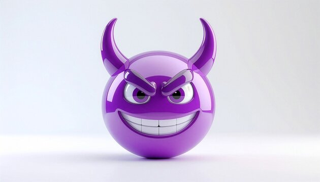 Purple Evil Devil Emoticon with Horns and Grinning Smile