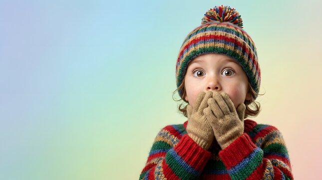 Child wearing a warm cozy winter knit hat with dramatic contrast