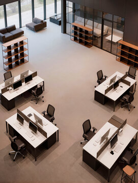 Open Plan Office Interior with Natural Light and Indoor Plants. AI genetrated