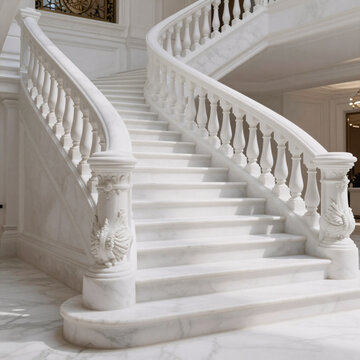 Sci-Fi Marble Outdoor. Elegant White Marble Staircase With Intricate Details
